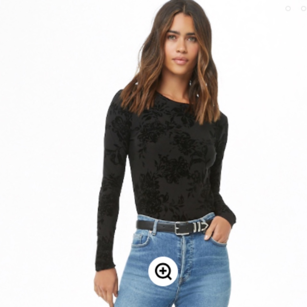 Jacquard Velvet Floral Print Top